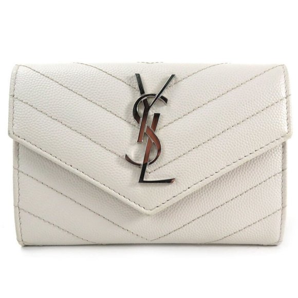 Authentic SAINT LAURENT Small Envelope Wallet Gray White Leather/Silvertone - Picture 1 of 11